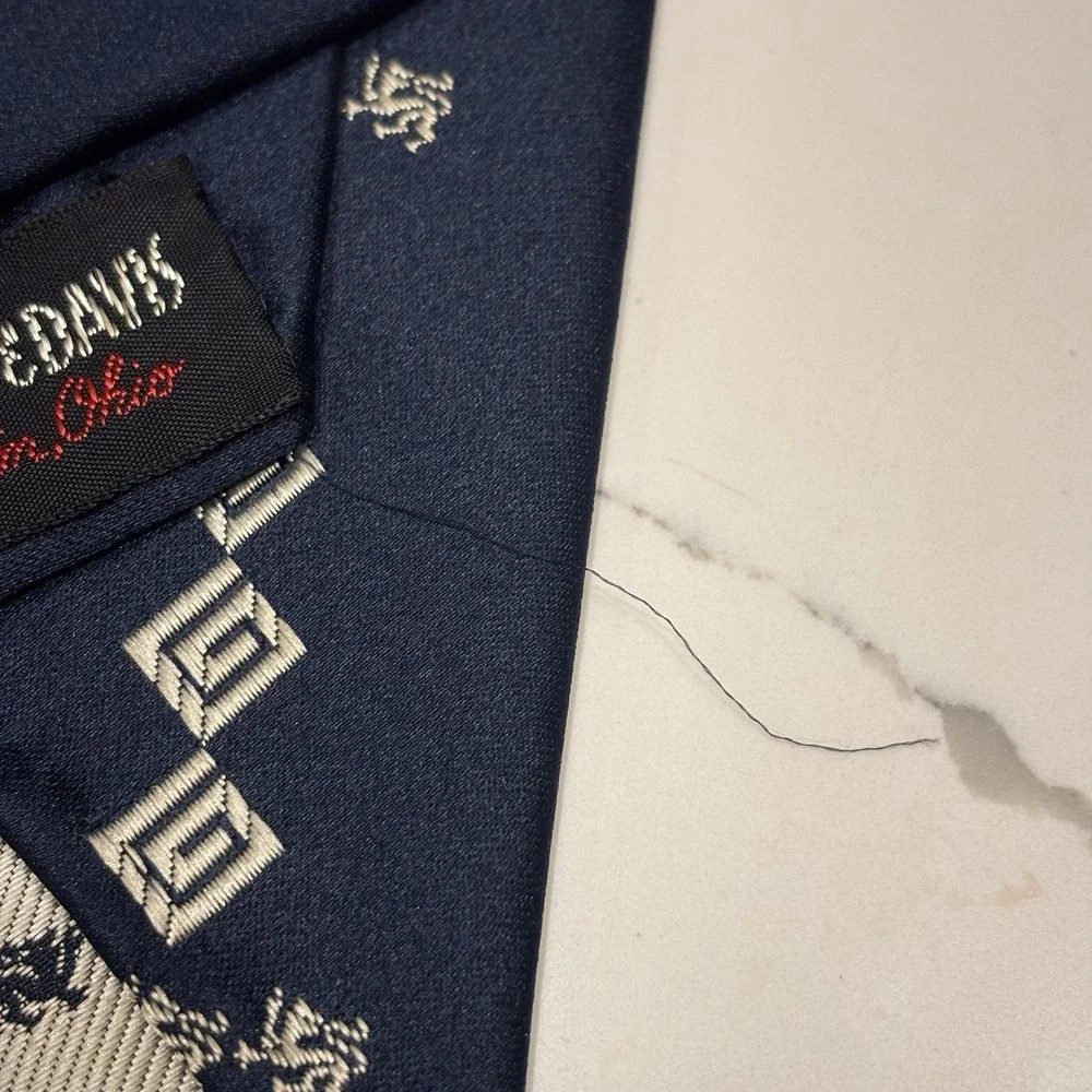 Vintage 70s Damon Pure Silk Tie Navy Blue‎ Geometric Disco Ahlers & Davis Dayton